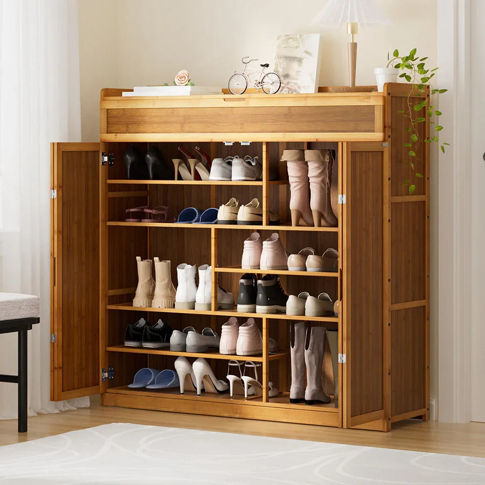 Artiss Shoe Rack Cabinet 30 Pairs Storage Cupboard Bamboo - Mekamart Australia