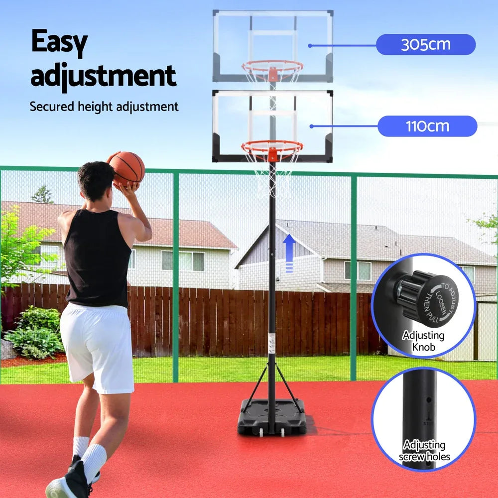 Everfit 3.05M Basketball Hoop Stand System Portable Height Adjustable w/ Knob - Mekamart Australia
