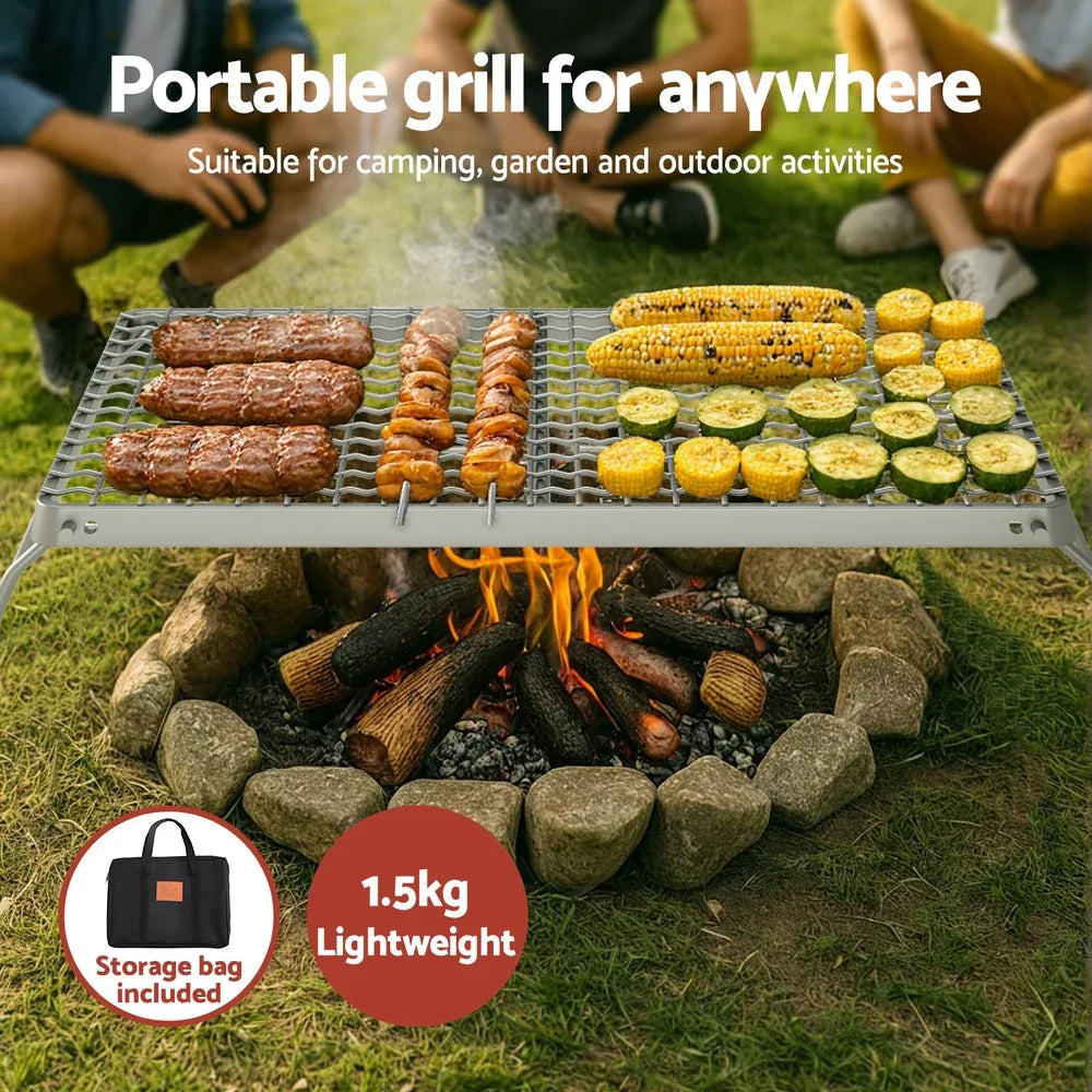 Grillz Portable BBQ Grill Charcoal Smoker Foldable Camping Outdoor - Mekamart Australia