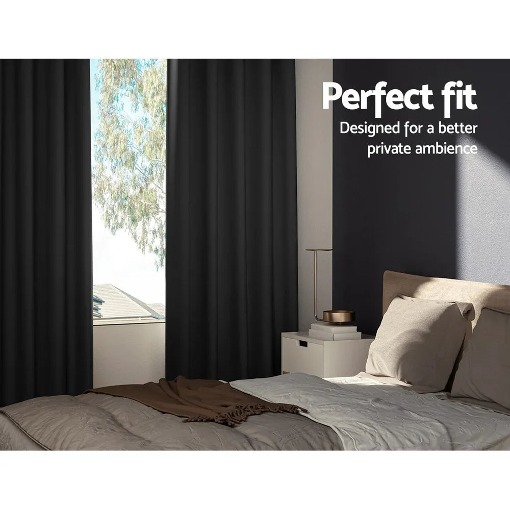 Artiss 2X Blockout Curtains Eyelet 140x230cm Black - Mekamart Australia