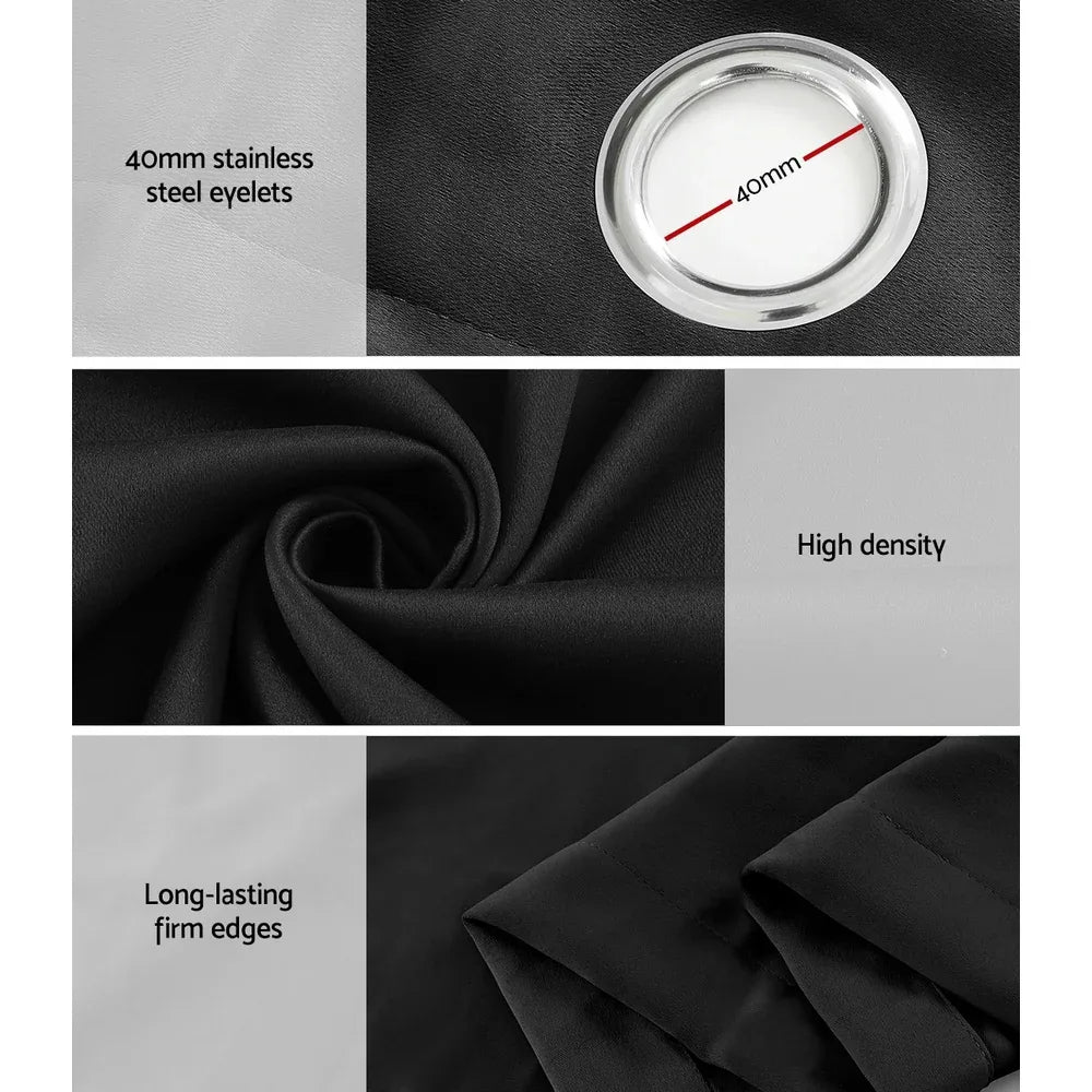 Artiss 2X Blockout Curtains Eyelet 140x230cm Black - Mekamart Australia