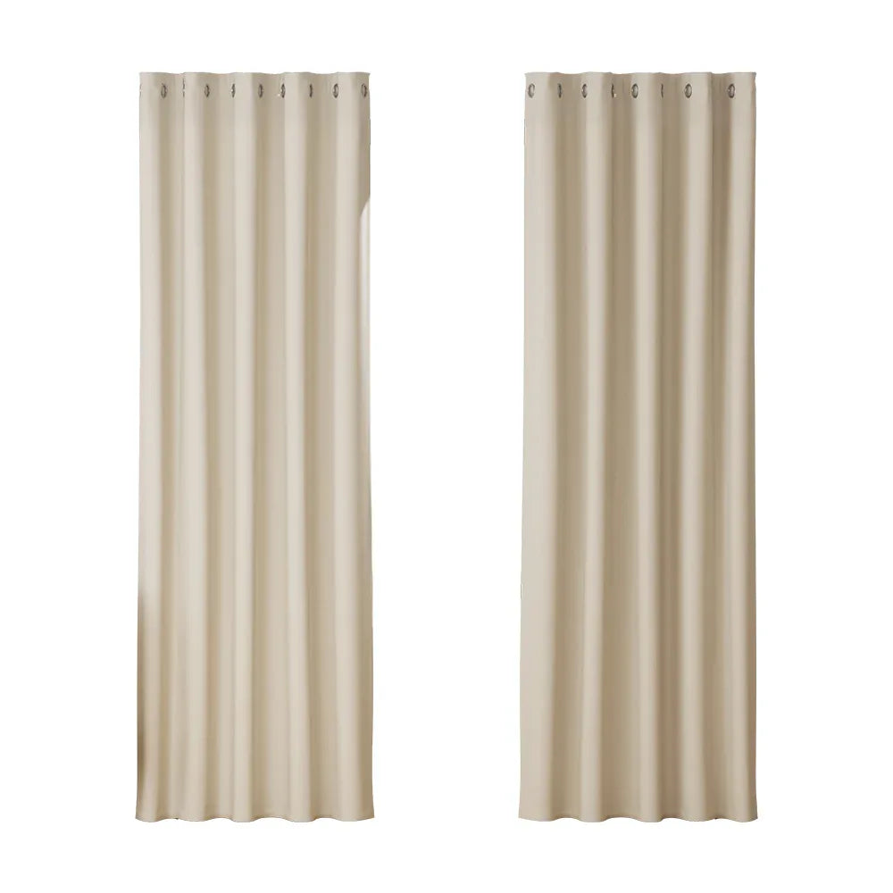 Artiss 2X Blockout Curtains Eyelet 180x213cm Beige - Mekamart Australia