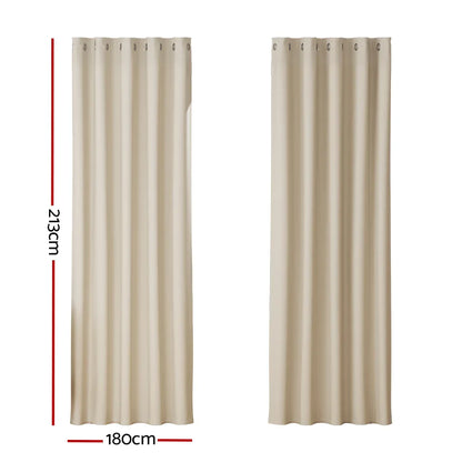 Artiss 2X Blockout Curtains Eyelet 180x213cm Beige - Mekamart Australia