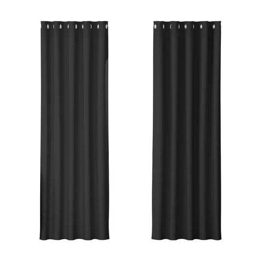 Artiss 2X Blockout Curtains Eyelet 180x213cm Black - Mekamart Australia
