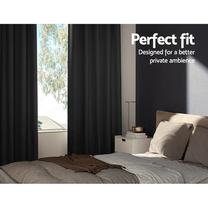 Artiss 2X Blockout Curtains Eyelet 180x213cm Black - Mekamart Australia