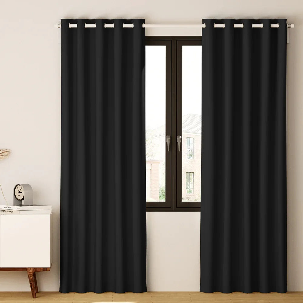 Artiss 2X Blockout Curtains Eyelet 180x213cm Black - Mekamart Australia