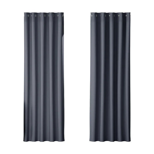 Artiss 2X Blockout Curtains Eyelet 180x213cm Charcoal - Mekamart Australia