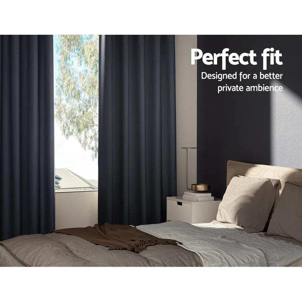 Artiss 2X Blockout Curtains Eyelet 180x213cm Charcoal - Mekamart Australia