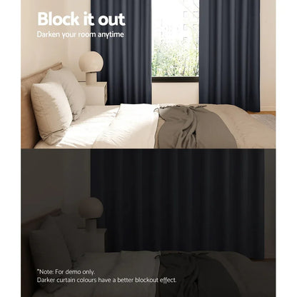 Artiss 2X Blockout Curtains Eyelet 180x213cm Charcoal - Mekamart Australia