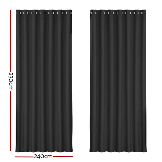 Artiss 2X Blockout Curtains Eyelet 240x230cm Black - Mekamart Australia