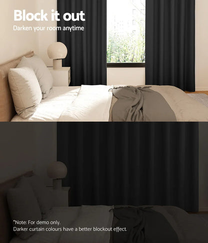 Artiss 2X Blockout Curtains Eyelet 240x230cm Black - Mekamart Australia