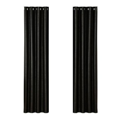 Artiss 2X Blockout Curtains Eyelet 140x230cm Black Shine - Mekamart Australia
