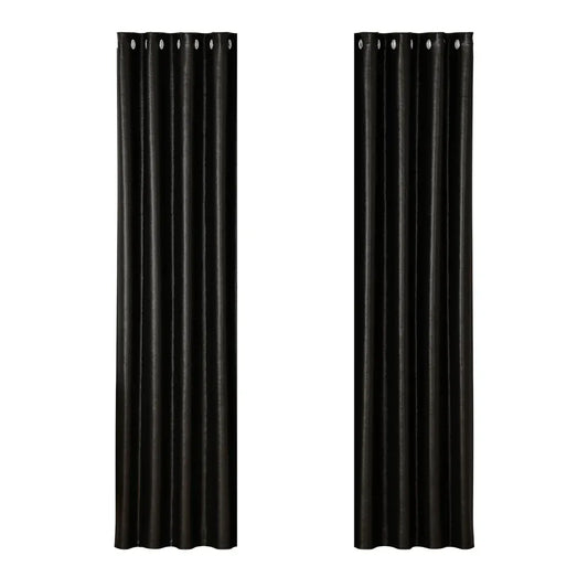 Artiss 2X Blockout Curtains Eyelet 140x230cm Black Shine - Mekamart Australia