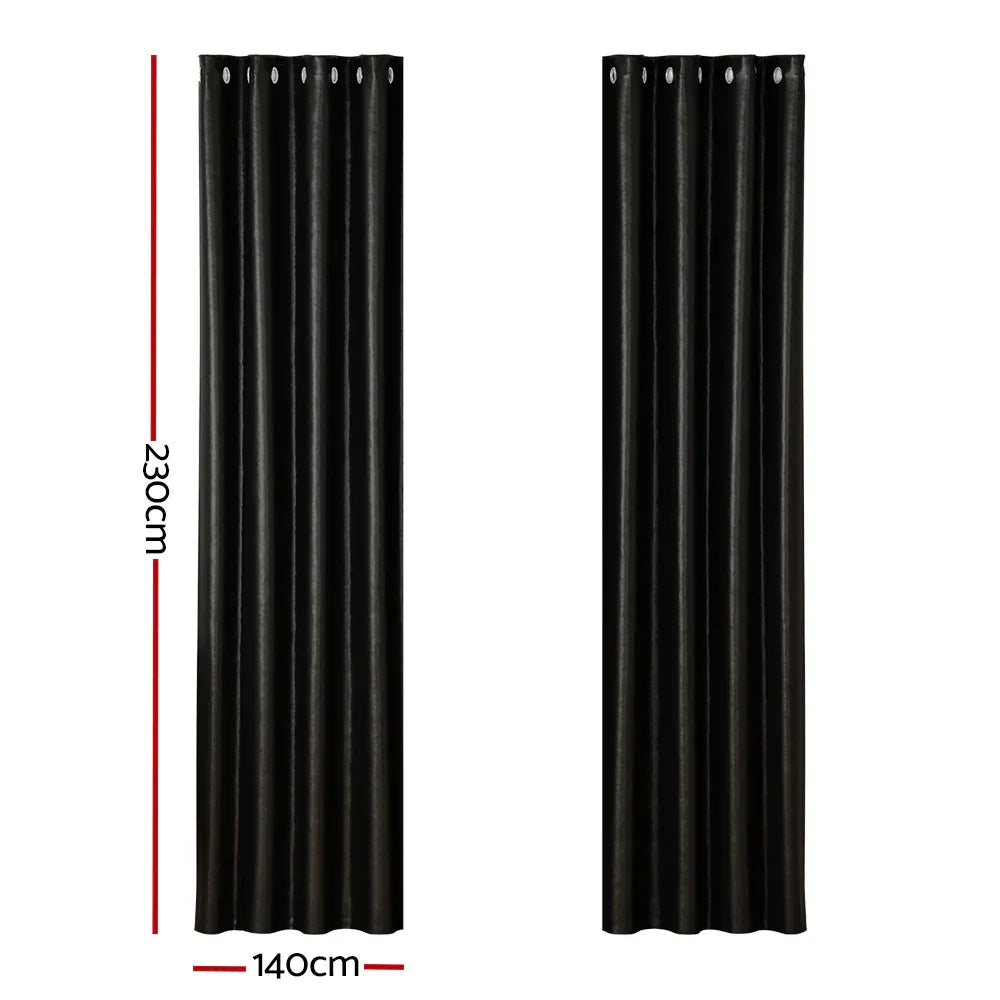 Artiss 2X Blockout Curtains Eyelet 140x230cm Black Shine - Mekamart Australia