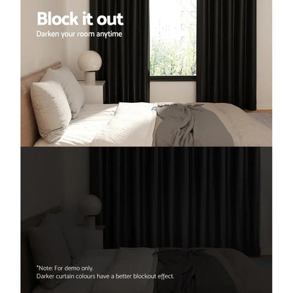 Artiss 2X Blockout Curtains Eyelet 140x230cm Black Shine - Mekamart Australia