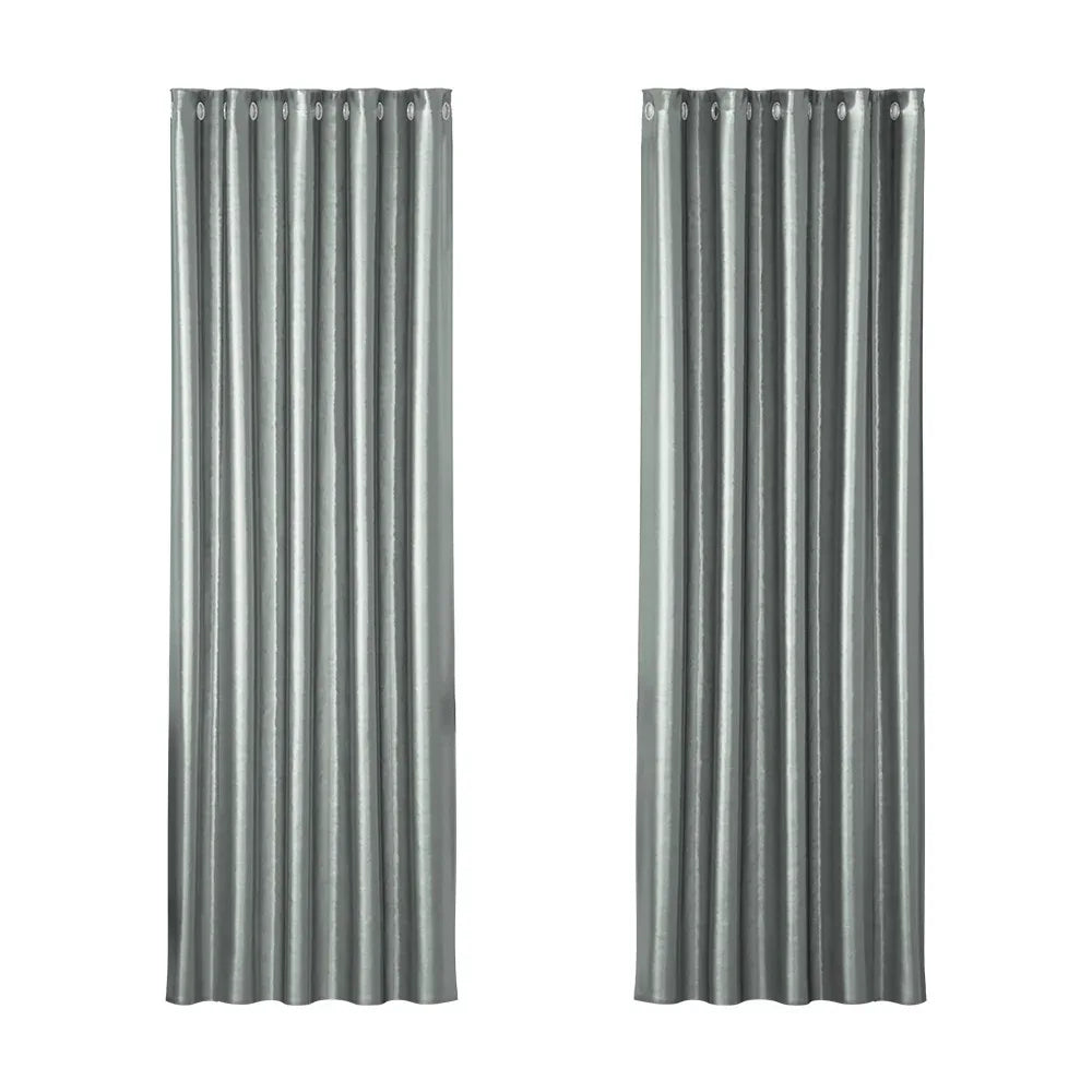 Artiss 2X Blockout Curtains Eyelet 180x213cm Grey Shine - Mekamart Australia