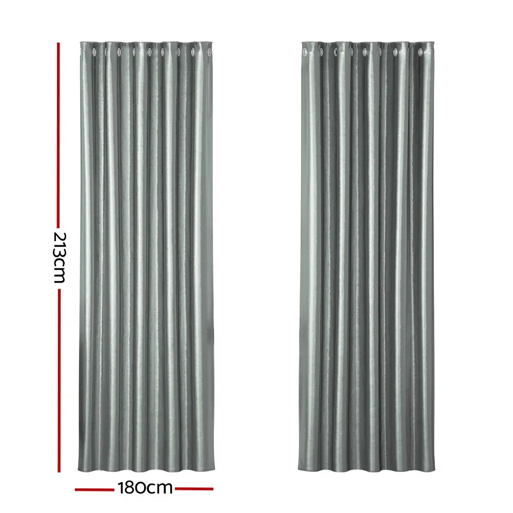 Artiss 2X Blockout Curtains Eyelet 180x213cm Grey Shine - Mekamart Australia