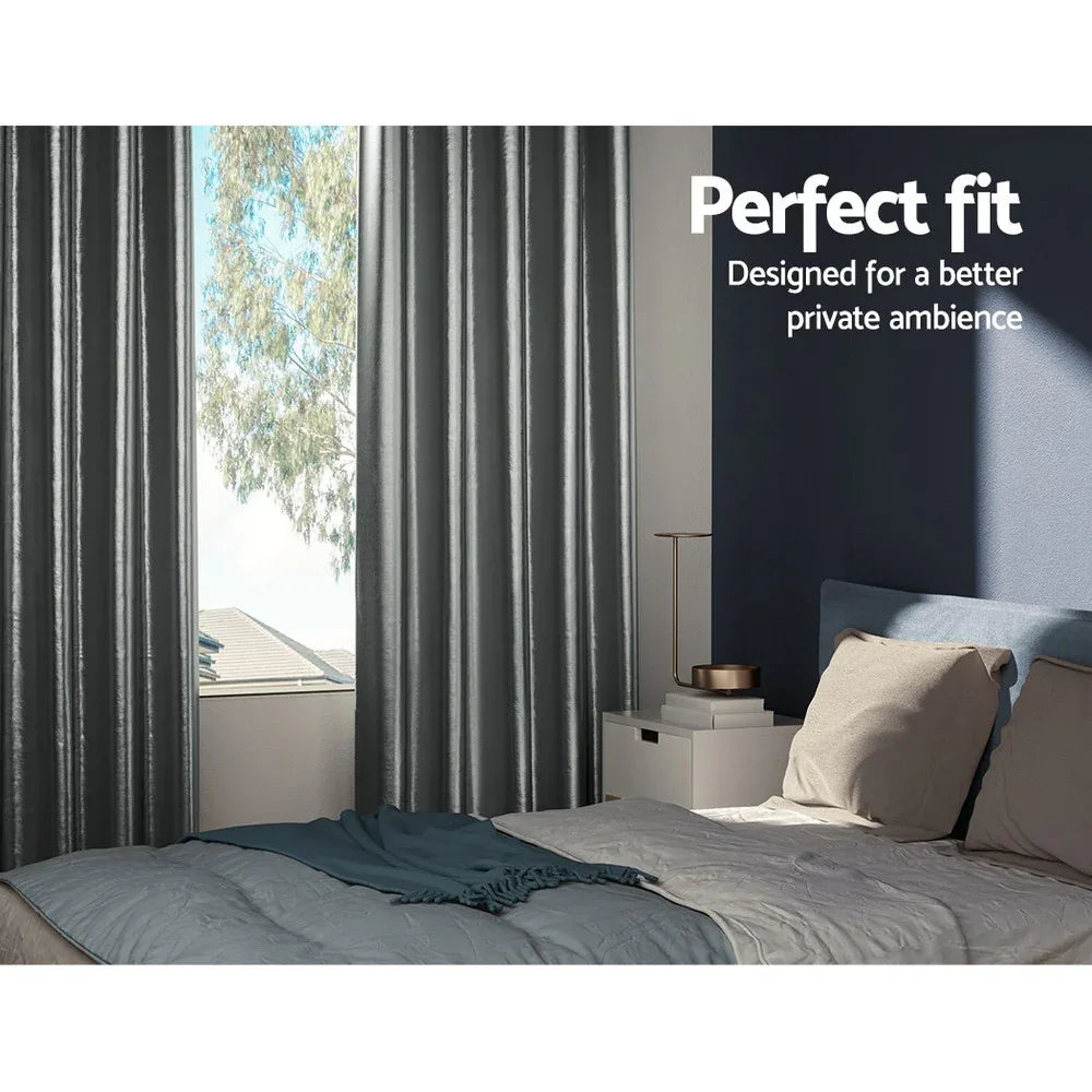 Artiss 2X Blockout Curtains Eyelet 180x213cm Grey Shine - Mekamart Australia