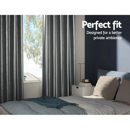 Artiss 2X Blockout Curtains Eyelet 180x213cm Grey Shine - Mekamart Australia