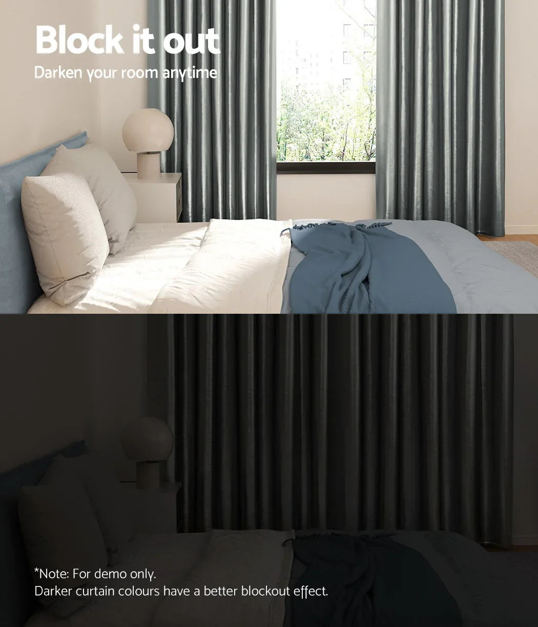 Artiss 2X Blockout Curtains Eyelet 180x213cm Grey Shine - Mekamart Australia