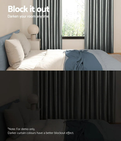 Artiss 2X Blockout Curtains Eyelet 180x213cm Grey Shine - Mekamart Australia