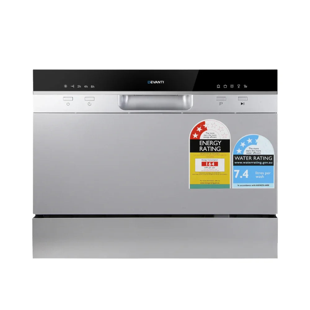Devanti 6 Place Settings Benchtop Dishwasher Sliver - Mekamart Australia