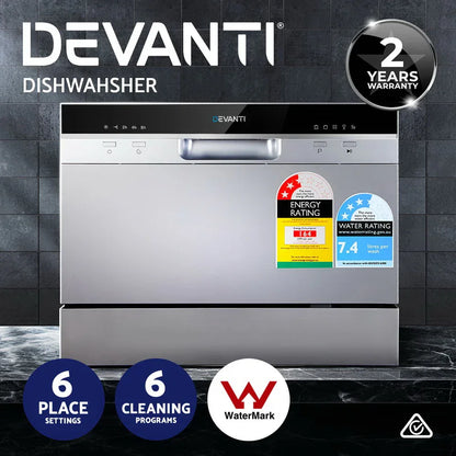 Devanti 6 Place Settings Benchtop Dishwasher Sliver - Mekamart Australia