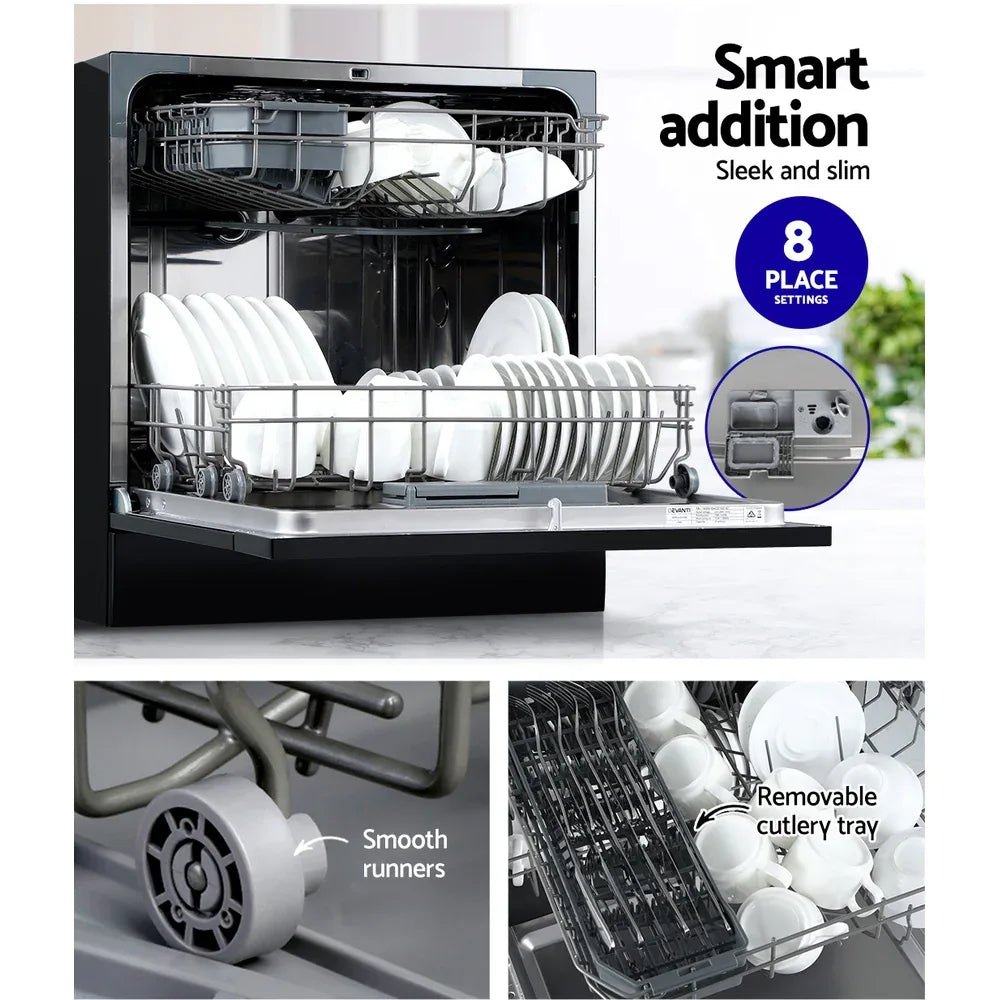 Devanti 8 Place Settings Benchtop Dishwasher Black - Mekamart Australia