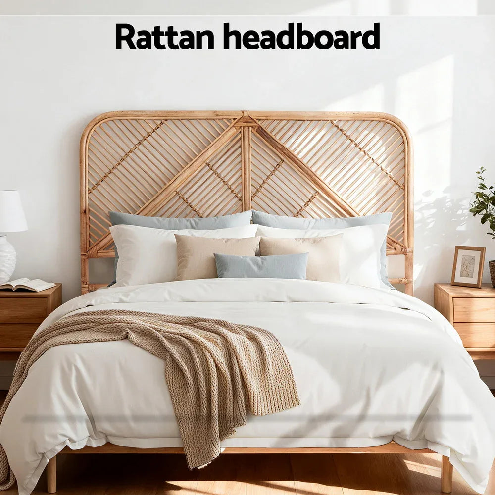 Artiss Bed Headboard Queen Bedhead Rattan - FRED Pine - Mekamart Australia