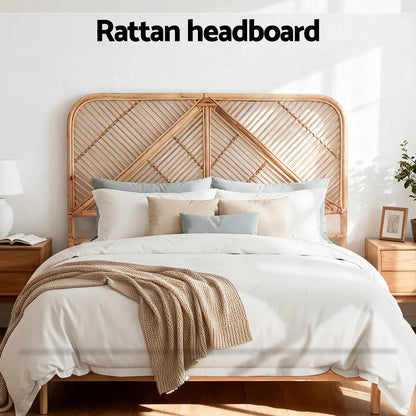 Artiss Bed Headboard Queen Bedhead Rattan - FRED Pine - Mekamart Australia