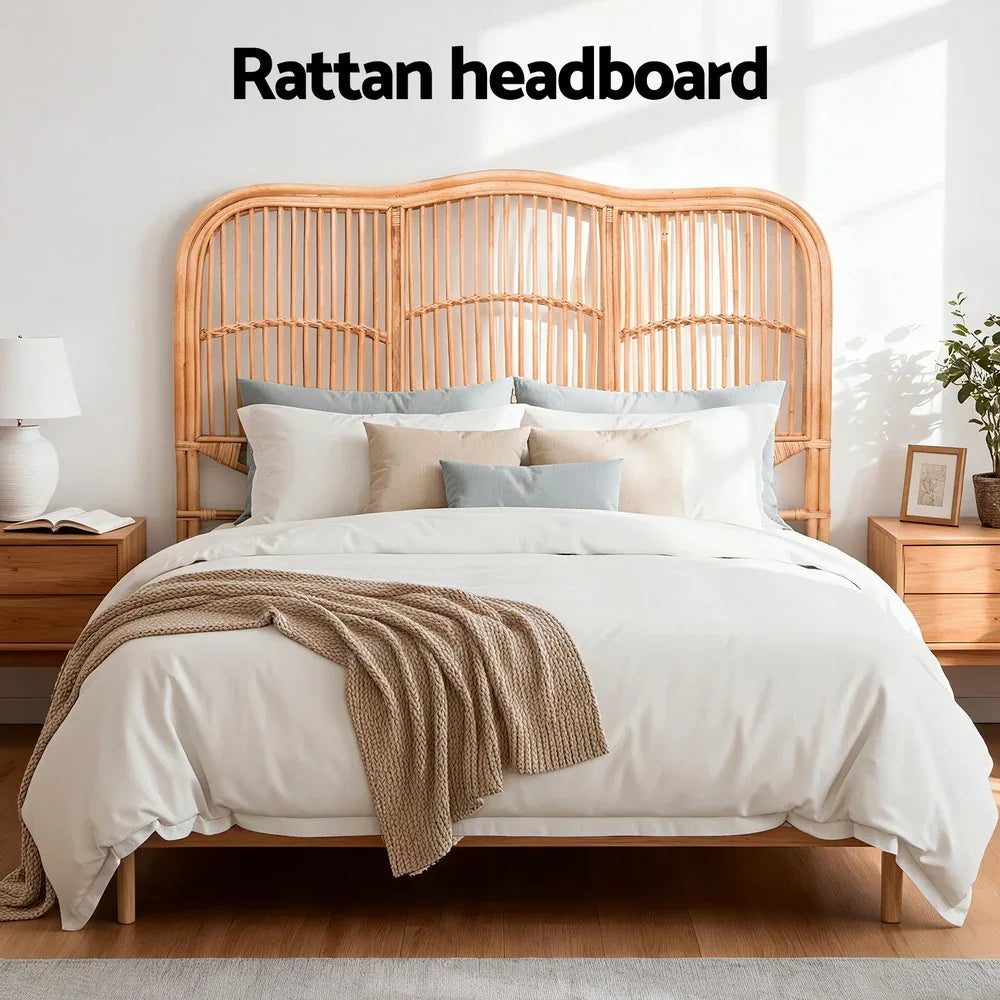Artiss Bed Headboard Double Bedhead Rattan - NERO Pine - Mekamart Australia