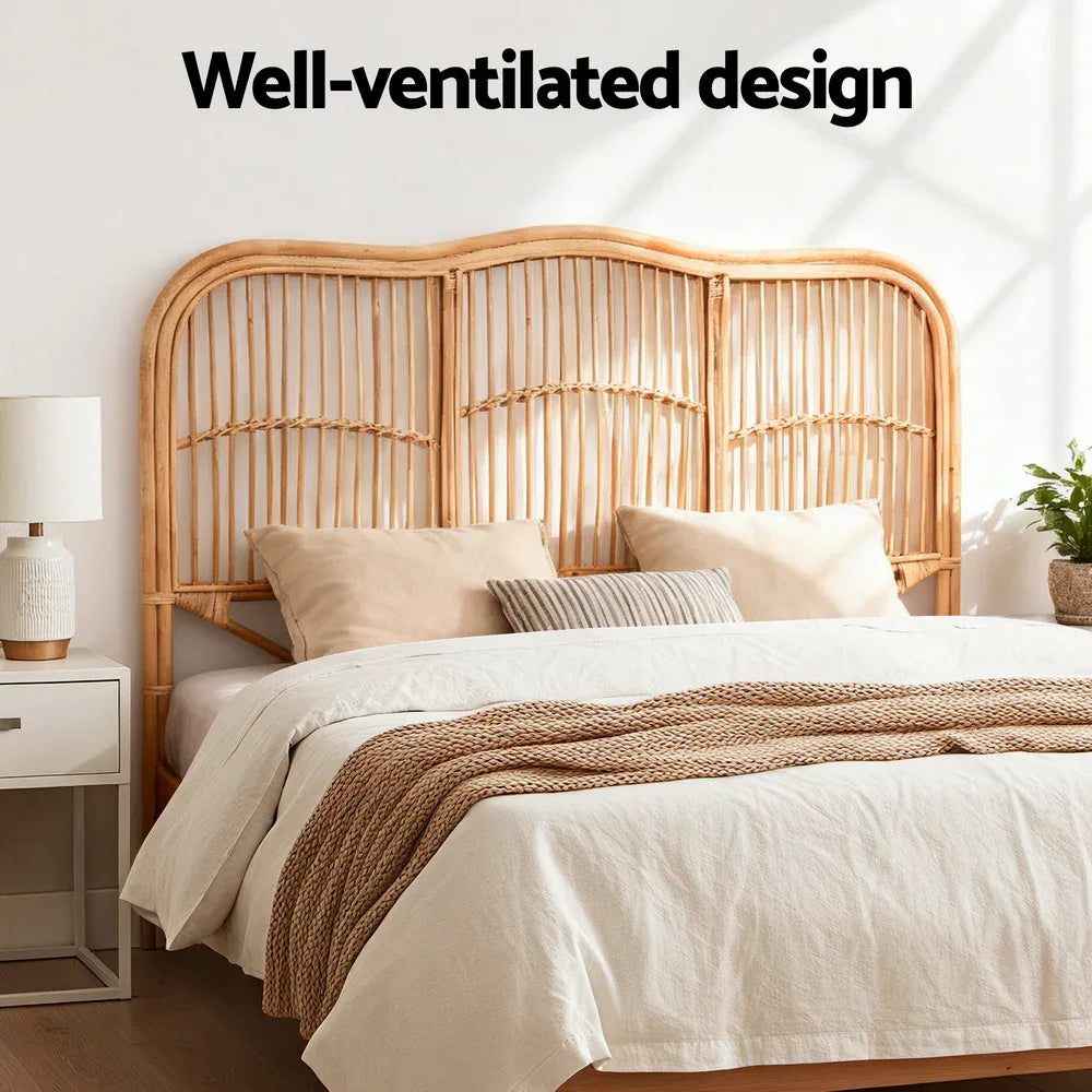 Artiss Bed Headboard Double Bedhead Rattan - NERO Pine - Mekamart Australia