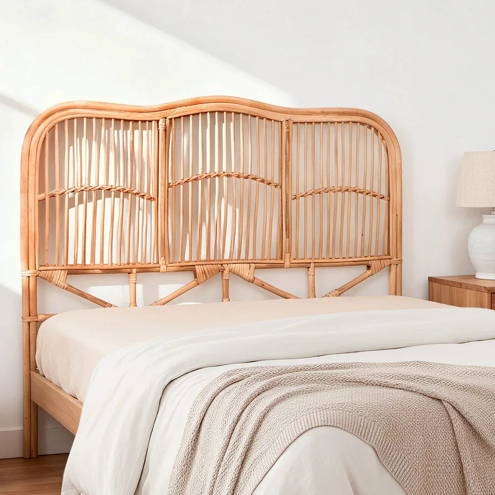 Artiss Bed Headboard Queen Bedhead Rattan - NERO Pine - Mekamart Australia