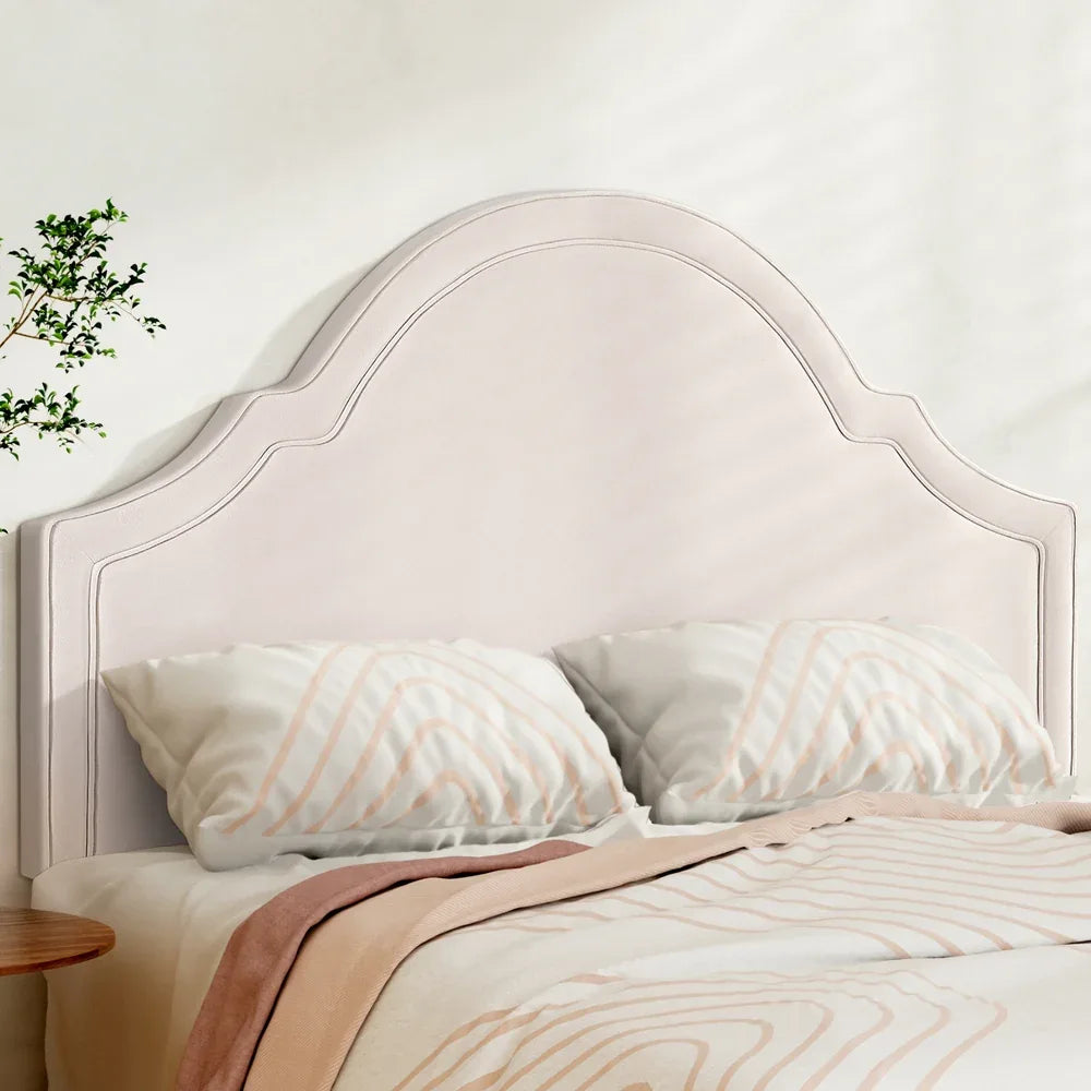 Artiss Bed Frame Bed Head Headboard Queen Velvet IRIS Beige - Mekamart Australia