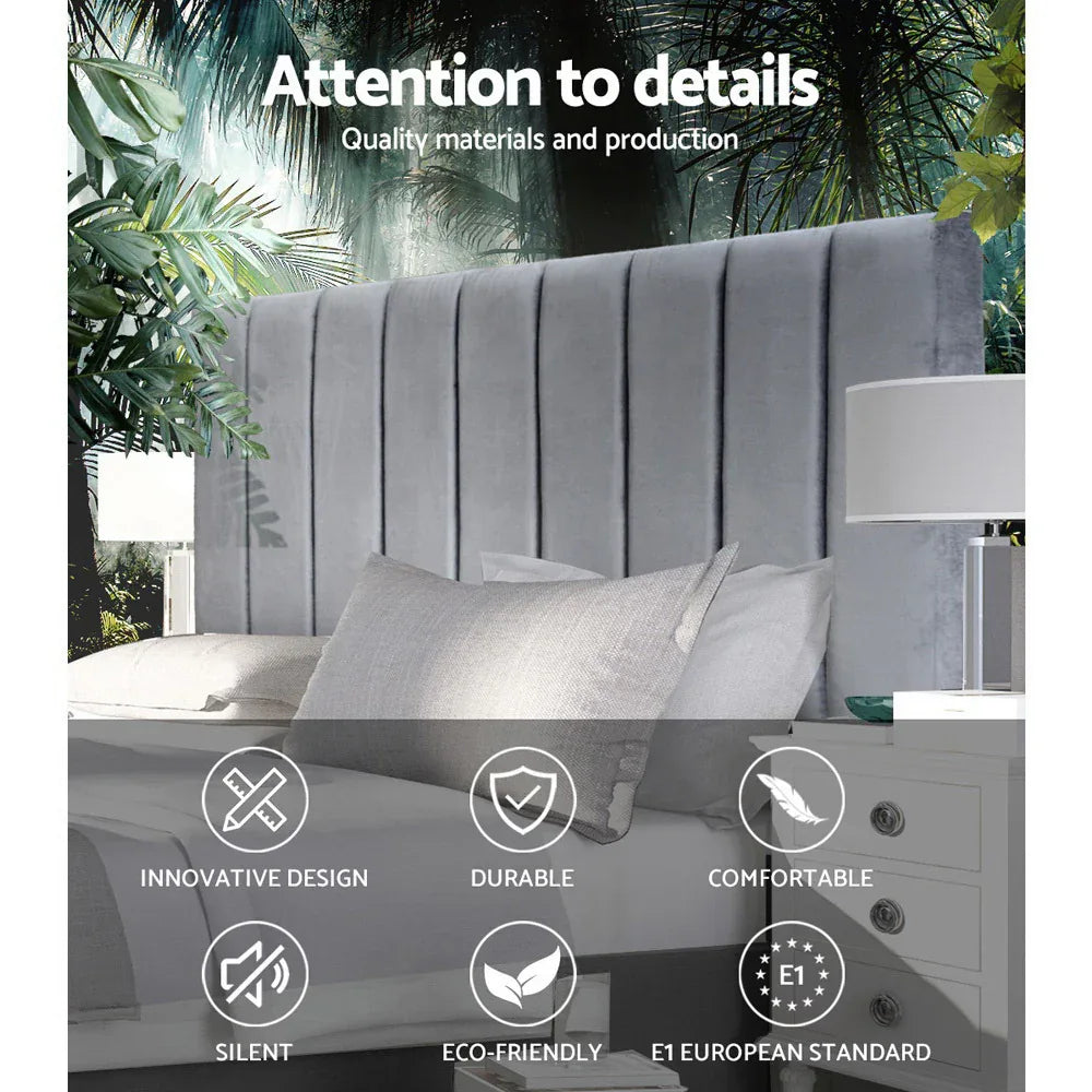 Artiss Bed Head Headboard Double Velvet - VELA Grey - Mekamart Australia