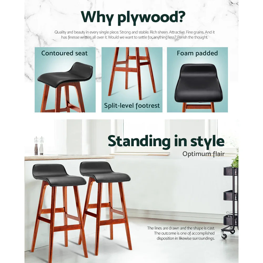 Artiss 2x Bar Stools Wooden Stool Black - Mekamart Australia