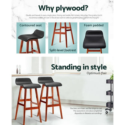 Artiss 2x Bar Stools Wooden Stool Black - Mekamart Australia