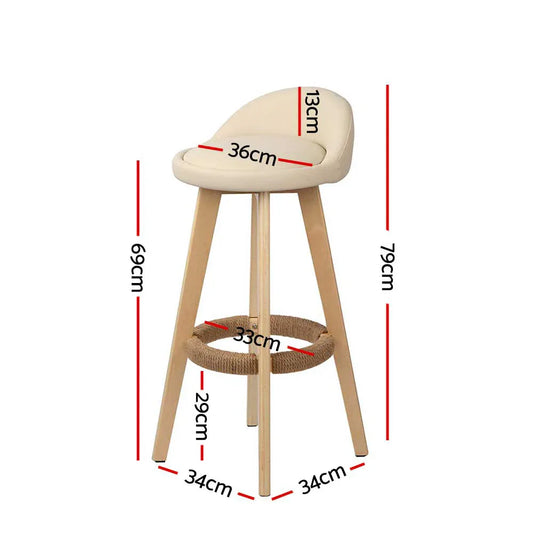 Artiss 2x Bar Stools Padded Leather Wooden Beige - Mekamart Australia