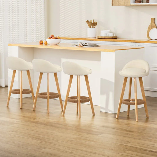 Artiss 4x Bar Stools Padded Leather Wooden Beige - Mekamart Australia