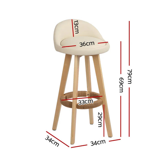 Artiss 4x Bar Stools Padded Leather Wooden Beige - Mekamart Australia