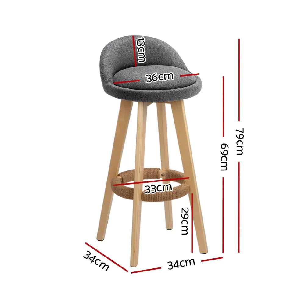 Artiss 4x Bar Stools Padded Linen Wooden Grey - Mekamart Australia