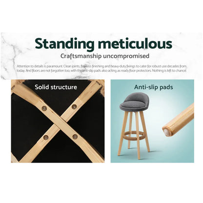 Artiss 4x Bar Stools Padded Linen Wooden Grey - Mekamart Australia