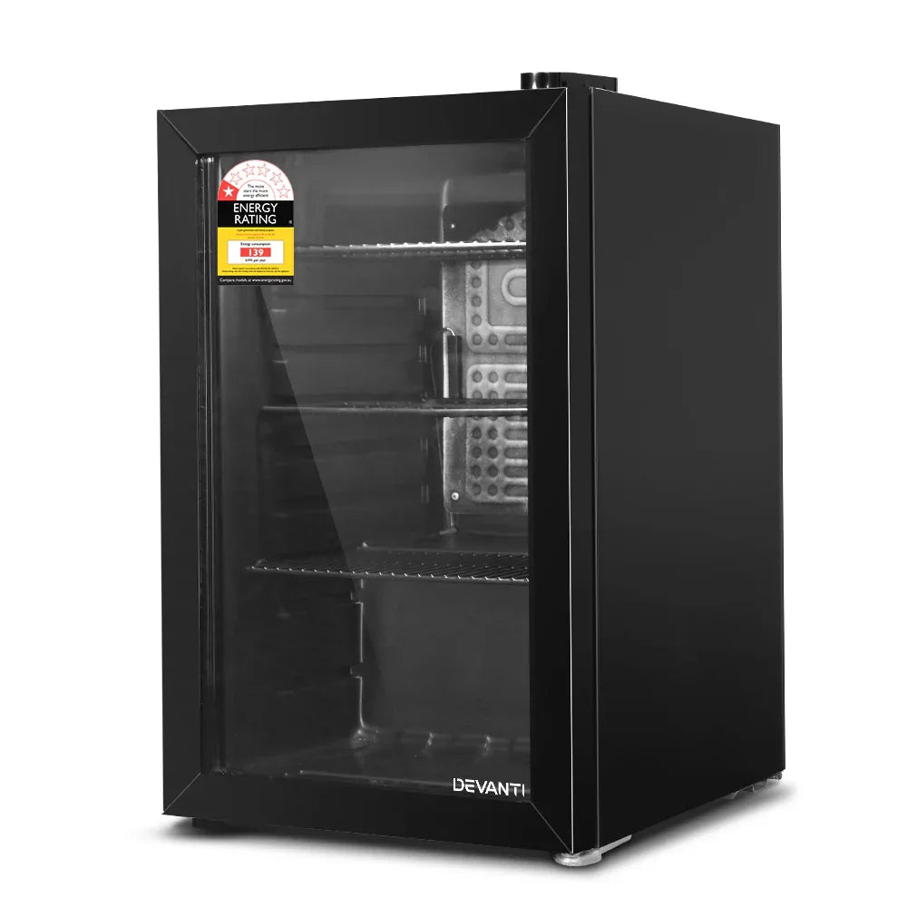 Devanti 70L Bar Fridge Glass Door w/Light Black - Mekamart Australia
