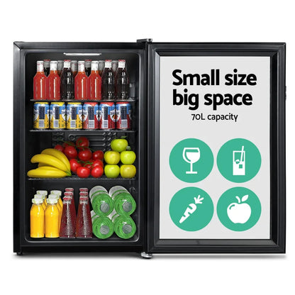 Devanti 70L Bar Fridge Glass Door w/Light Black - Mekamart Australia
