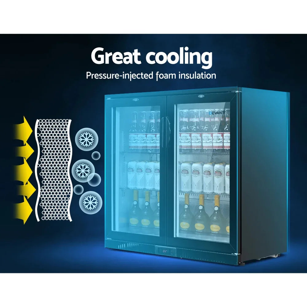 Devanti 198L Bar Fridge Dual Glass Door w/Light Black - Mekamart Australia