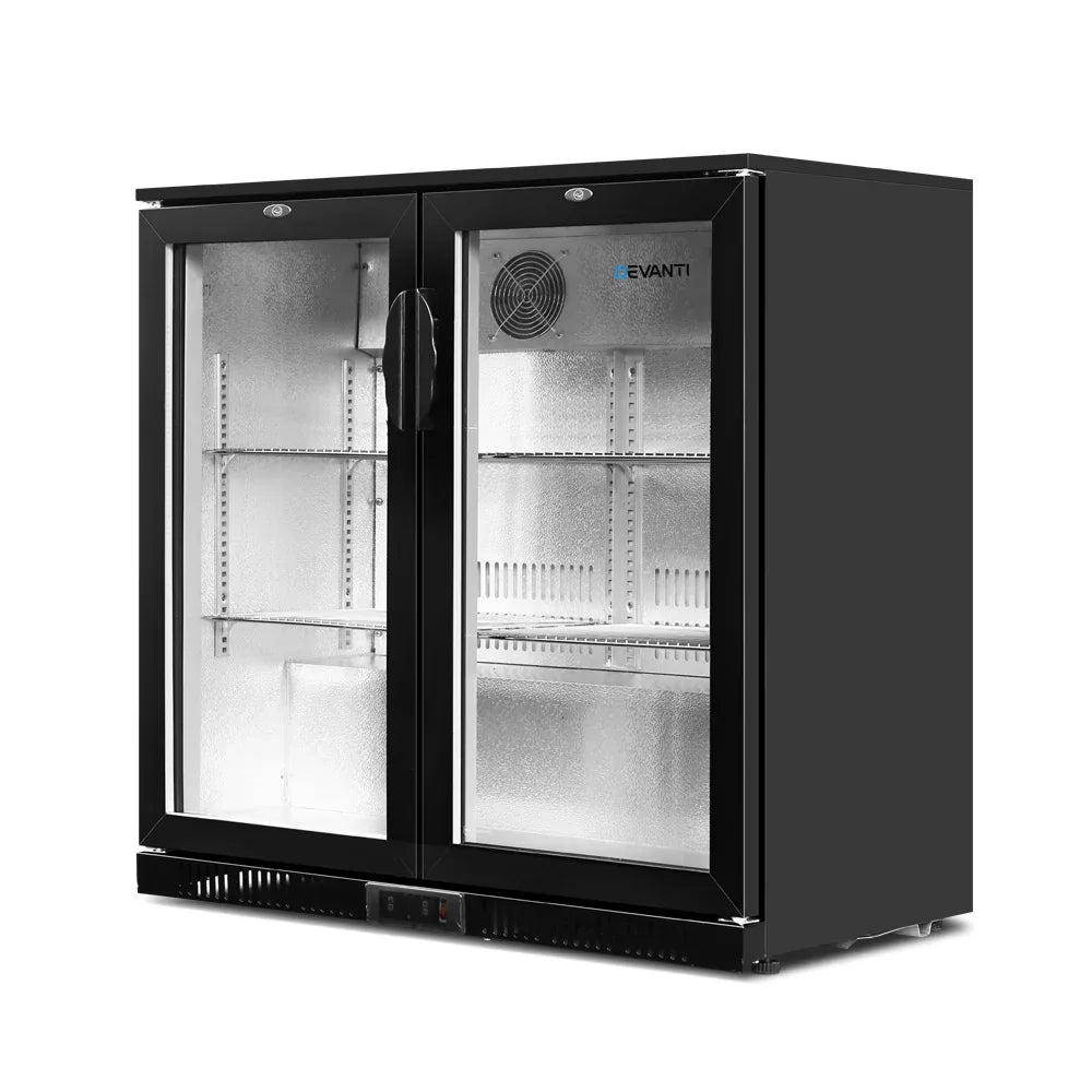 Devanti 198L Bar Fridge Dual Glass Door w/Light Black - Mekamart Australia
