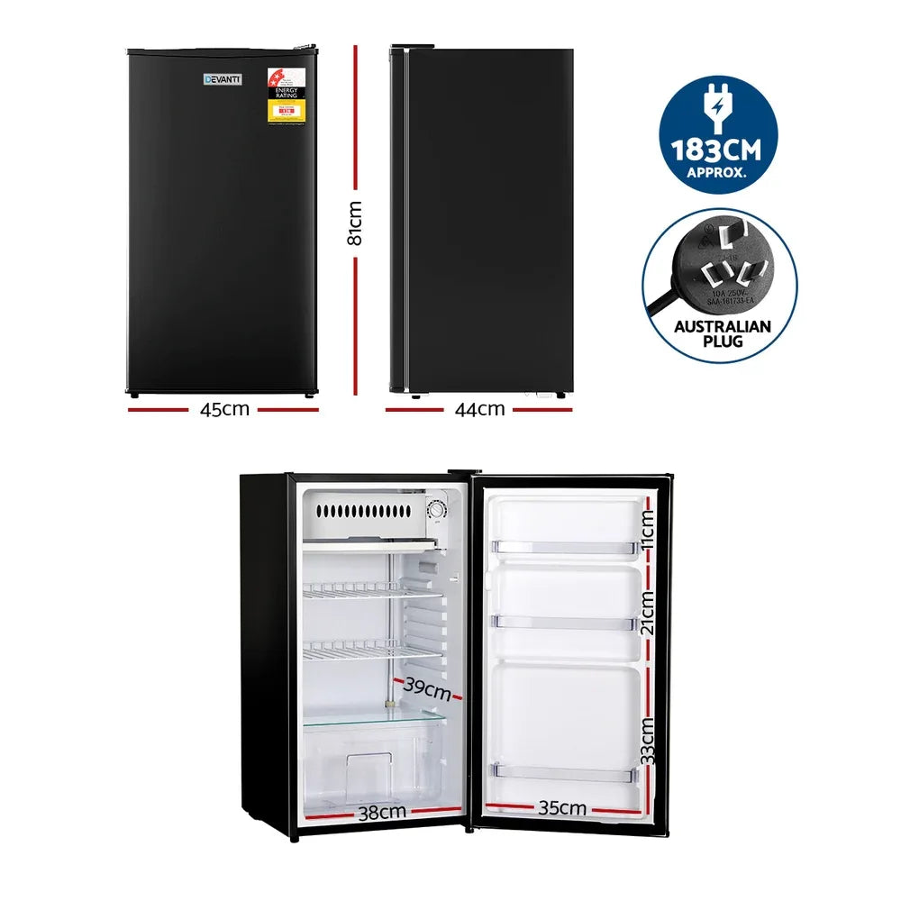 Devanti 95L Bar Fridge Black - Mekamart Australia