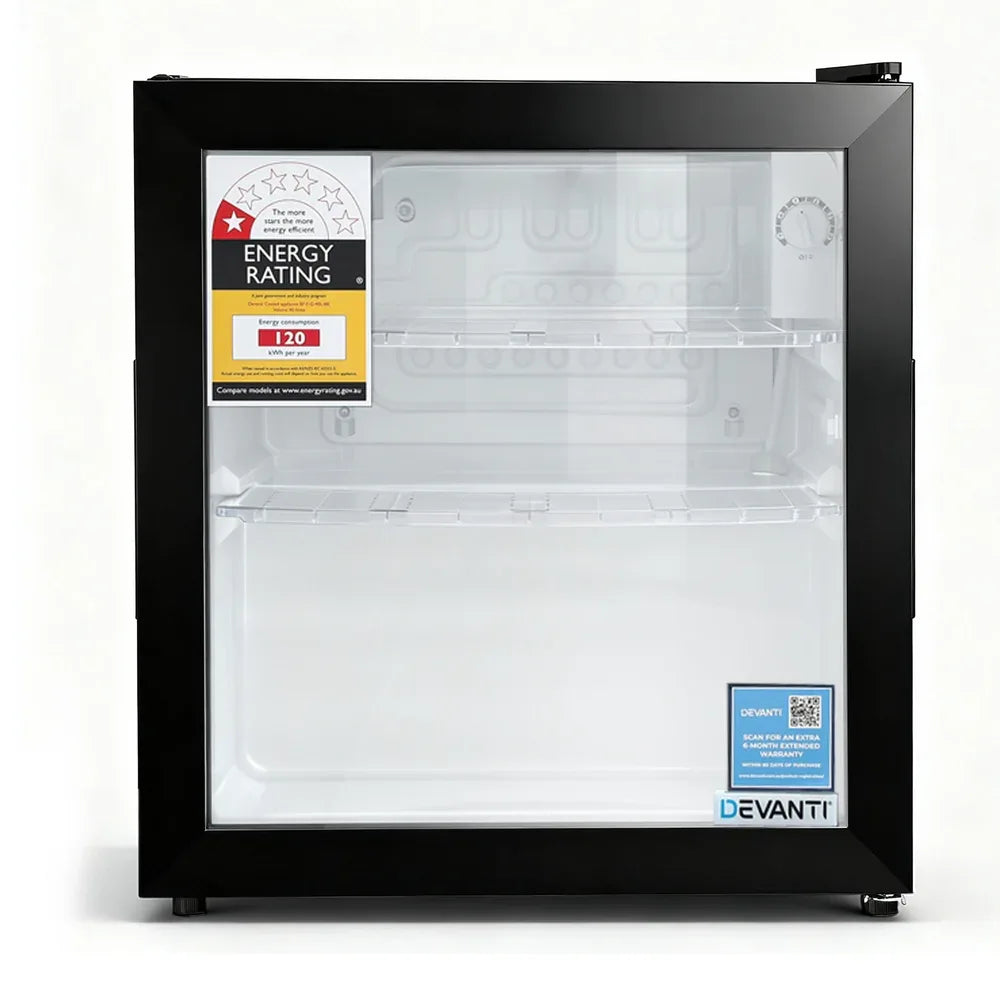 Devanti 40L Bar Fridge Glass Door Mini Fridge Countertop Cooler Black - Mekamart Australia