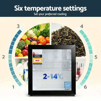 Devanti 40L Bar Fridge Glass Door Mini Fridge Countertop Cooler Black - Mekamart Australia