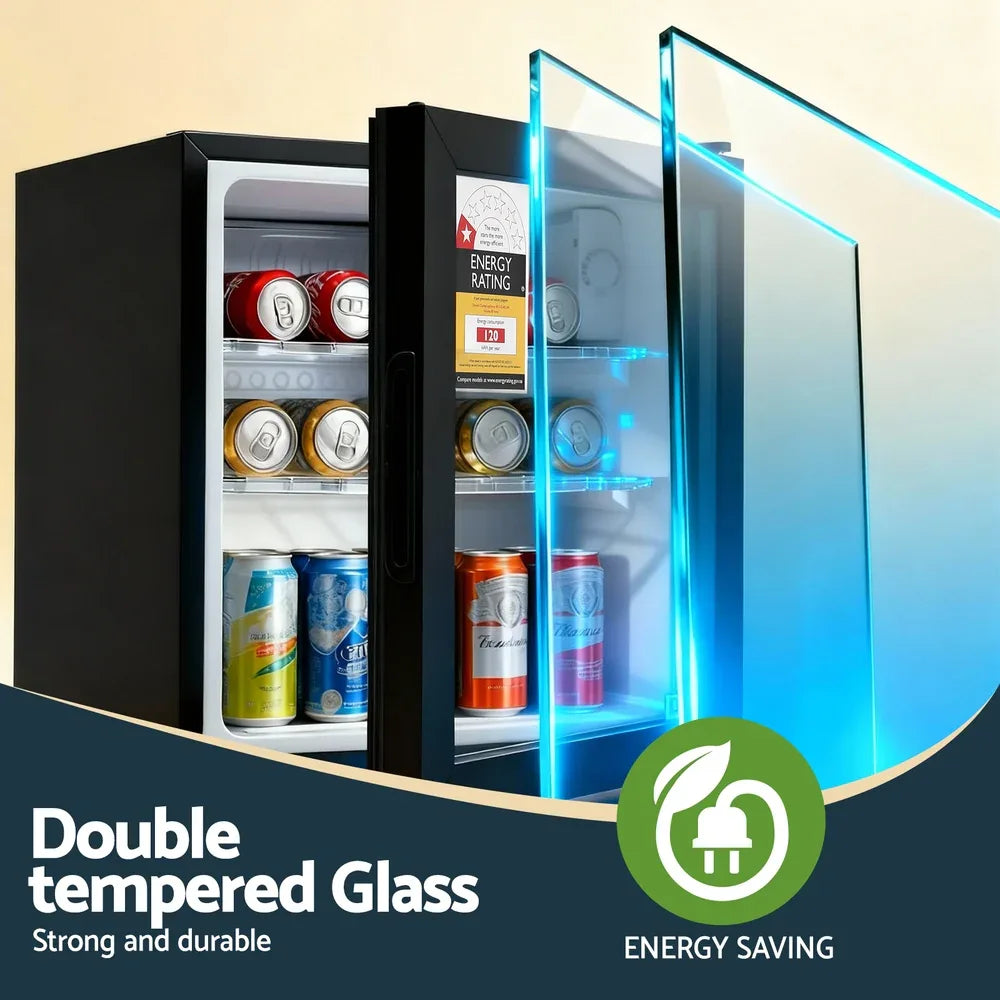 Devanti 40L Bar Fridge Glass Door Mini Fridge Countertop Cooler Black - Mekamart Australia
